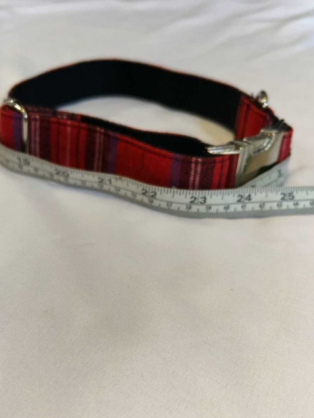 Red Plaid Dog Collar with Metal Buckle - Picture 5 of 5